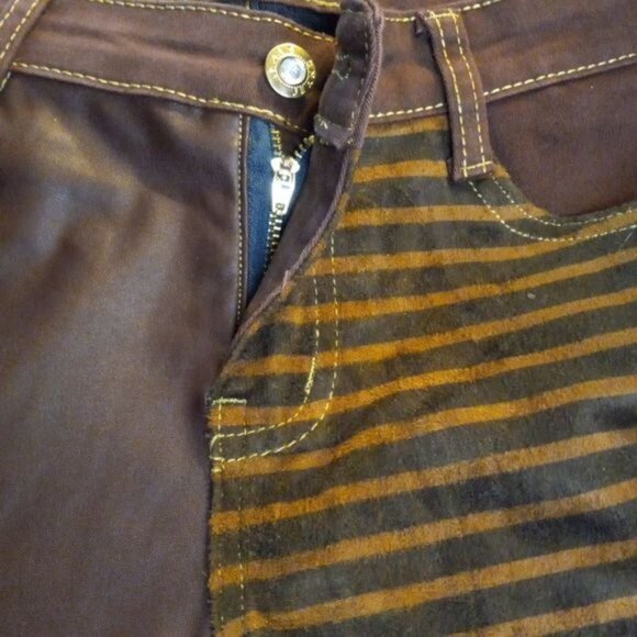 Moto Biker Pants 29 x 30 Womens Premium Brown Faux Leather Skinny Steampunk - Picture 3 of 15